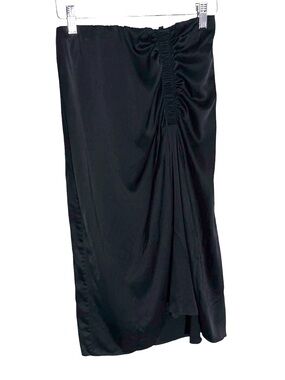 Theory Ruched Skirt Stretch Satin Black Size 0 Midi Skirt